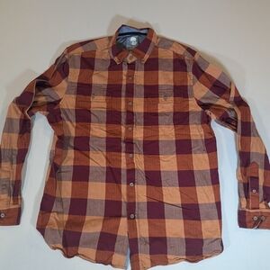 Ocean & Coast Men's Large Burgundy and Tan Plaid Button-Down Shirt